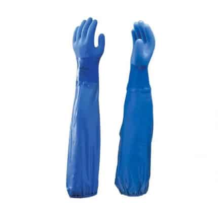 Guanti lunghi colore blu con elastico